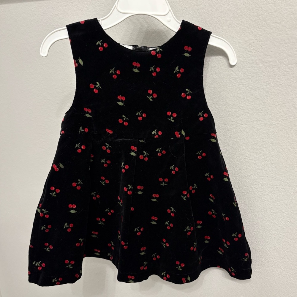 Vintage Black Velveteen Jumper cherry printed-design Miniwear 24 Mo fully lined